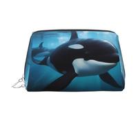 KKLWEGU Killer Whale Trousse de maquillage en cuir imperméable avec fermeture éclair pour femme et fille, Argenté., Taille unique