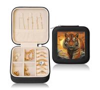 KKLWEGU Petite boîte à bijoux de voyage motif tigre levant pour femmes, filles, cadeau d'anniversaire, de Noël, noir