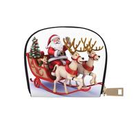 KKLWEGU Portefeuille en cuir avec fermeture éclair pour cartes de crédit avec motif Père Noël, renne et traîneau, pour femme, petit porte-monnaie accordéon, cadeau