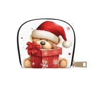 KKLWEGU Portefeuille en cuir avec fermeture éclair pour cartes de crédit et chapeau de Père Noël pour femme avec blocage RFID - Petit porte-monnaie accordéon