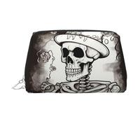 KKLWEGU Skeleton Chef Trousse de maquillage en cuir imperméable avec fermeture éclair pour femmes et filles, Argenté., Taille unique
