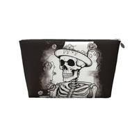 KKLWEGU Skeleton Chef Trousse de maquillage étanche en cuir PU Pochette de toilette de voyage avec fermeture éclair dorée pour femme, Argenté., Taille unique
