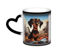 KKLWEGU Tasses à café en céramique de 325 ml, tasse à changement de couleur, tasse à café fantaisie personnalisée avec inscription « I Love My Dog Teckels » - Tasse à thé cool pour homme et femme