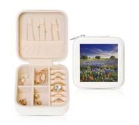 KKLWEGU Texas Bluebonnets - Petite boîte à bijoux de voyage pour femme et fille - Cadeau d'anniversaire et de Noël - Blanc