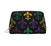 KKLWEGU Trousse de maquillage 3D en cuir avec motif de fleur de lys Mardi Gras - Étanche - Petite pochette de maquillage à fermeture éclair - Portable - Pour femmes et filles, doré, Taille unique