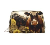 KKLWEGU Trousse de maquillage 3D en cuir de vache marron étanche, petite pochette de maquillage à fermeture éclair, trousse de toilette de voyage portable pour femmes et filles, doré, Taille unique