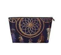 KKLWEGU Trousse de maquillage American Dream Catcher en cuir PU étanche - Trousse de toilette de voyage - Pochette dorée à fermeture éclair pour femme, doré, Taille unique