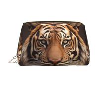 KKLWEGU Trousse de maquillage en cuir avec tête de tigre 3D - Étanche - Petite pochette de maquillage à fermeture éclair - Portable - Pour femmes et filles, doré, Taille unique