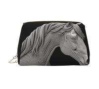 KKLWEGU Trousse de maquillage en cuir avec vue 3D cheval - Étanche - Petite pochette de maquillage à fermeture éclair - Portable - Pour femmes et filles, doré, Taille unique