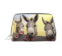 KKLWEGU Trousse de maquillage en cuir d'âne et de fleur, étanche, petite pochette de maquillage à fermeture éclair, trousse de toilette de voyage portable pour femmes et filles, Argenté., Taille