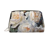 KKLWEGU Trousse de maquillage en cuir de pivoine blanche étanche, petite pochette de maquillage à fermeture éclair, trousse de toilette de voyage portable pour femmes et filles, doré, Taille unique