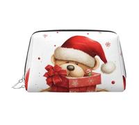KKLWEGU Trousse de maquillage en cuir étanche avec chapeau de Père Noël et inscription « Merry Christmas » - Petite pochette de maquillage à fermeture éclair - Portable - Pour femmes et filles