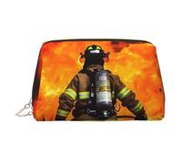 KKLWEGU Trousse de maquillage en cuir étanche avec motif flamme, pompier, petite pochette de maquillage à fermeture éclair, trousse de toilette de voyage portable pour femmes et filles, doré, Taille