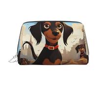 KKLWEGU Trousse de maquillage en cuir étanche avec motif teckel I Love My Dog - Petite pochette de maquillage à fermeture éclair - Portable - Pour femmes et filles, Argenté., Taille unique