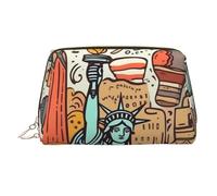 KKLWEGU Trousse de maquillage en cuir imperméable avec fermeture éclair - Motif New York - Pour femme et fille, doré, Taille unique