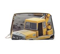 KKLWEGU Trousse de maquillage en cuir imperméable avec motif camion de chantier, petite pochette de maquillage à fermeture éclair, trousse de toilette de voyage portable pour femmes et filles, doré