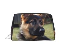 KKLWEGU Trousse de maquillage en cuir imperméable avec motif chiot de berger allemand, petite pochette de maquillage à fermeture éclair, trousse de toilette de voyage portable pour femmes et filles