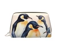 KKLWEGU Trousse de maquillage en cuir imperméable avec motif pingouins d'animaux et pingouins - Petite pochette de maquillage à fermeture éclair portable pour femmes et filles, doré, Taille unique