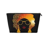KKLWEGU Trousse de maquillage mignonne pour femme africaine en cuir PU étanche - Trousse de toilette de voyage - Pochette dorée à fermeture éclair pour femme, doré, Taille unique