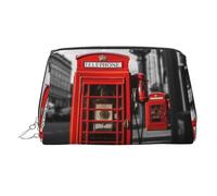 KKLWEGU Trousse de maquillage rétro en cuir avec fermeture éclair pour femme et fille Motif téléphone de Londres, Argenté., Taille unique