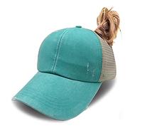 KKMKSHHG Chapeau queue de cheval pour femme, casquette de baseball vintage réglable en denim délavé pour papa, cyan, Taille unique
