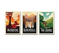 KKMM Lot de 3 affiches de voyage rétro Le Seigneur des Anneaux - Poster vintage LOTR - Peinture décorative sur toile pour salon, chambre à coucher (40 x 60 cm)