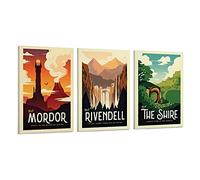 KKMM Lot de 3 affiches de voyage rétro Le Seigneur des Anneaux - Poster vintage LOTR - Peinture décorative sur toile pour salon, chambre à coucher - 30 x 45 cm