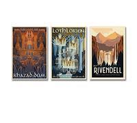 KKMM Poster rétro Le Seigneur des Anneaux - Trilogie d'art - Poster d'art sur toile - Art mural - Impression moderne pour chambre à coucher - 40 x 60 cm - 3 pièces