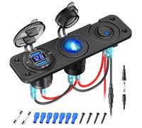 KKMOL Prise 12 V, panneau de commutation marine 3 en 1, combinaison avec 4 ports USB, double PD et double ports USB QC3.0, chargeur de voiture en aluminium, panneau de charge 150 W avec voltmètre LED