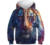 KKNBYTGFV Angry Tiger Sweats À Capuche Garçon Fille Imprimé 3D Drôle Wild Animal Sweatshirt Zippé Hoodie Pullover pour Enfants 6-16 Ans 8-10Y