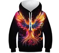 KKNBYTGFV Fire Phoenix Sweats À Capuche Enfant Garçons Filles 3D Imprimé Animal Patterns Hoodie Poches À Cordon Manche Longue Sweatshirts 6-16 Ans 11-13Y