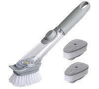 KKNE Brosse avec Distributeur de Savon et Lot de 2 recharges d'éponge pour Laver la Vaisselle Anti-Rayures, kit de Nettoyage de Vaisselle avec poignée pour la Maison