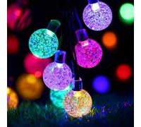 KKNERVEQ Guirlande lumineuse solaire à 50 LED de 7,7 m avec boule de cristal étanche IP65 et 8 modes pour jardin, terrasse, cour, maison, mariage, décoration de fêtes - Multicolore