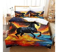 KKOLASXZE 3D, Imprimé Cheval Ensemble De Literie Microfibre Super Douce Et Respirante Housses De Couettes 3 Pièces Et Taie d'oreiller Single（140x200cm）