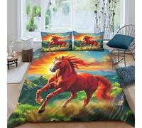 KKOLASXZE 3D, Imprimé Cheval Ensemble De Literie Microfibre Super Douce Et Respirante Housses De Couettes 3 Pièces Et Taie d'oreiller Double（200x200cm）