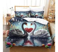 KKOLASXZE 3D, Imprimé Cygne Ensemble De Literie Microfibre Super Douce Et Respirante Housse De Couette 3 Pièces Et Taie d'oreiller Single（140x200cm）