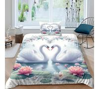 KKOLASXZE 3D, Imprimé Cygne Ensemble De Literie Microfibre Super Douce Et Respirante Housses De Couettes 3 Pièces avec Taies d'oreiller Single（135x200cm）