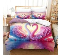 KKOLASXZE 3D, Imprimé Cygne Ensemble De Literie Microfibre Super Douce Et Respirante Set De Housse De Couette 3 Pièces avec Taies d'oreiller Single（140x200cm）