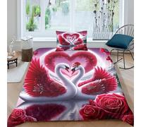 KKOLASXZE 3D, Imprimé Cygne Ensemble De Literie Microfibre Super Douce Et Respirante Set De Housse De Couette 3 Pièces Et Taie d'oreiller Single（135x200cm）