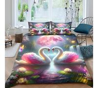 KKOLASXZE 3D, Imprimé Cygne Ensemble De Literie Microfibre Super Douce Et Respirante Sets De Housses De Couettes 3 Pièces Et Taie d'oreiller Double（200x200cm）