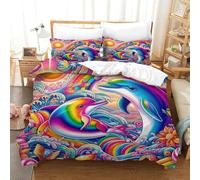 KKOLASXZE 3D, Imprimé Dauphin Parure De Lit Microfibre Super Douce Et Respirante Set De Housse De Couette 3 Pièces avec Taies d'oreiller Single（140x200cm）