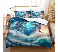 KKOLASXZE 3D, Imprimé Dauphin Parure De Lit Microfibre Super Douce Et Respirante Sets De Housses De Couettes 3 Pièces Et Taie d'oreiller Super King（260x220cm）