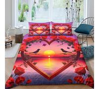 KKOLASXZE 3D, Imprimé Fleurs d'amour Ensemble De Literie Microfibre Super Douce Et Respirante Housses De Couettes 3 Pièces avec Taies d'oreiller Double（200x200cm）