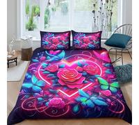 KKOLASXZE 3D, Imprimé Fleurs d'amour Parure De Lit Microfibre Super Douce Et Respirante Housse De Couette 3 Pièces Et Taie d'oreiller Double（200x200cm）