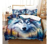 KKOLASXZE 3D, Imprimé Loup Ensemble De Literie Microfibre Super Douce Et Respirante Housse De Couette 3 Pièces Et Taie d'oreiller Super King（260x220cm）