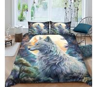 KKOLASXZE 3D, Imprimé Loup Parure De Lit Microfibre Super Douce Et Respirante Set De Housse De Couette 3 Pièces avec Taies d'oreiller Double（200x200cm）