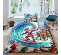 KKOLASXZE 3D, Imprimé Père Noël Ensemble De Literie Microfibre Super Douce Et Respirante Set De Housse De Couette 3 Pièces avec Taies d'oreiller Single（135x200cm）