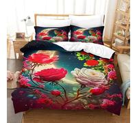 KKOLASXZE 3D, Imprimé Rose Parure De Lit Microfibre Super Douce Et Respirante Sets De Housses De Couettes 3 Pièces Et Taie d'oreiller Single（140x200cm）