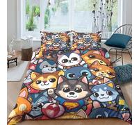 KKOLASXZE 3D Imprimée Corgi Housses De Couette Parure De Lit 3 Pièces Housse Couette Microfibre Set Housse De Couette Et Taie d'oreiller Housse De Couette pour Enfants Adolescents King(220x240cm)
