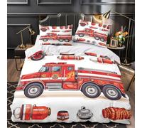 KKOLASXZE Camion de Pompier Housse de Couette Chambre garçon | King（220x240cm）microfibre hypoallergénique toucher doux fermeture éclair entretien facile déco ludique cadeau